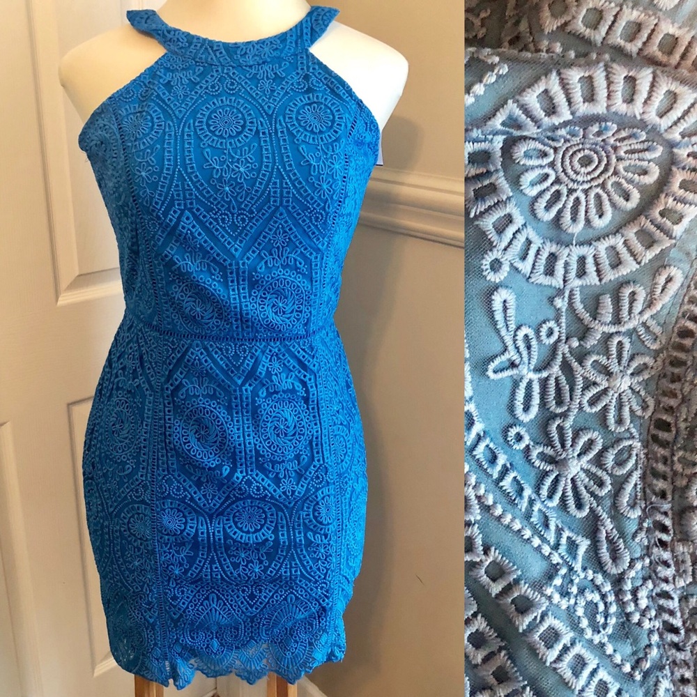 Adelyne Rae | Cyan Lace Sheath Dress